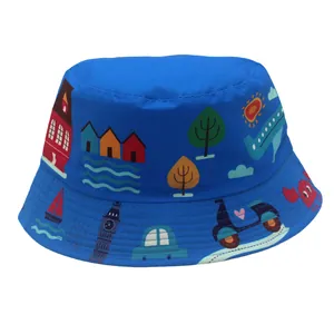 Chapeau Bob Enfant Imprimé Dessin Animé Réversible Protection Solaire Extérieur Pour Garçons Filles Tout-Petits Polyester