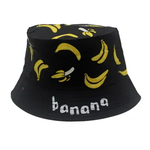 Kids Cartoon Banana Fruit Print Bucket Hat Sun Protection Polyester Fisherman Cap For Boys Girls Summer Outdoor Travel Hat