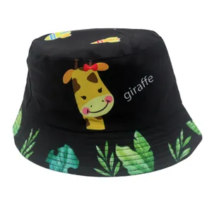 Chapeau Bob Enfant Imprimé Girafe Respirant Polyester Protection Solaire Casquette Motif Feuille Tropicale Fusée Pour Garçons Filles