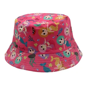 Chapeau bob rose pour enfants avec motif sirène et large bord pour protection solaire