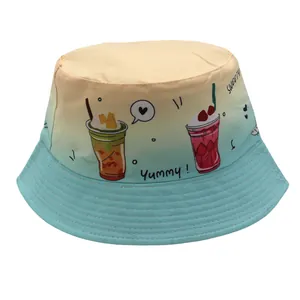 Chapeau bob réversible pour enfants avec imprimés cartoon et dégradé jaune à bleu