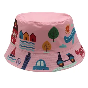 Chapeau bob rose pour enfants avec motifs de voyage pour protection solaire