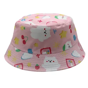 Kids Cartoon Bear Print Bucket Hat Polyester All-over Print Sun Protection Outdoor Fisherman Hat For Boys Girls