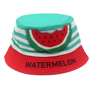 Kinder Fischerhut mit Wassermelonen-Thema, grünem Oberteil und breiter roter Krempe