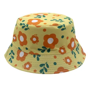 Chapeau de soleil jaune pour enfants avec motif floral orange en toile de qualité