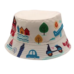 Chapeau bob réversible pour enfants avec motifs de Londres et dessins animés pour le soleil