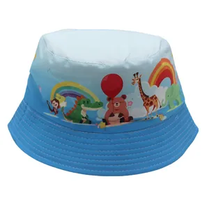 Cappello da pescatore per bambini con stampe di animali e protezione solare blu e bianco