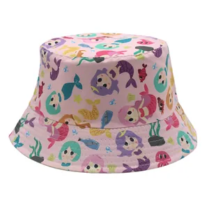 Chapeau bob rose pour enfants avec motifs de sirènes pour protection solaire