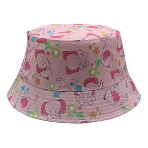 Kids Cartoon Elephant Print Bucket Hat Reversible Sun Protection Polyester Sun Hat For Boys Girls Toddlers Outdoor Cap