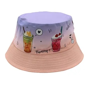 Bob réversible pour enfants avec imprimé boisson cartoon et dégradé violet et rose