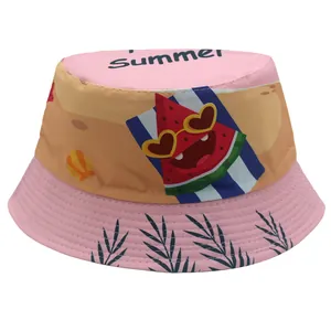 Bob enfant bicolore avec bord rose et motif de pastèque souriante pour l'été