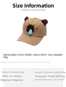 Spécifications de taille pour la casquette de baseball Capybara brodée kaki