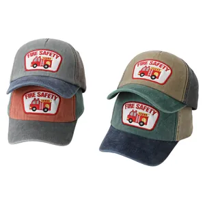 Détails des casquettes de baseball enfant en coton délavé avec broderie camion de pompiers