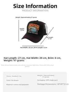 Especificaciones detalladas de tamaño para la gorra trucker vintage con bordado de águila