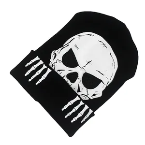 Bonnet en tricot noir avec motif tête de mort lumineuse pour Halloween et Punk