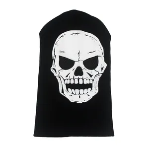 Cagoule tricotée à motif tête de mort lumineuse pour moto et costumes d'Halloween