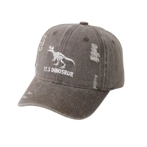 Vintage kids dinosaur baseball cap with distressed details and skeleton embroidery