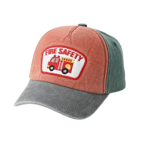 Casquette de baseball pour enfants avec broderie camion de pompiers et style vintage