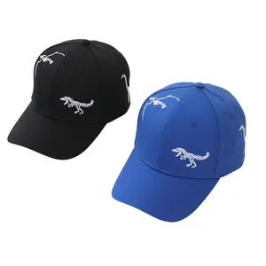 Kids baseball cap featuring dinosaur skeleton embroidery in black and royal blue