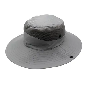 Cappello da pesca grigio chiaro a tesa larga con rete traspirante e asciugatura rapida