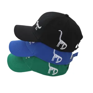 Kids baseball caps with dinosaur embroidery in black blue and green colors