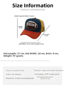 Tabella delle taglie con dimensioni e specifiche tecniche del cappellino sportivo