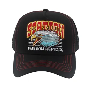 Casquette de Camionneur Vintage Aigle Américain Broderie Maille Respirante Ajustable Casquette de Baseball Homme Femme Outdoor