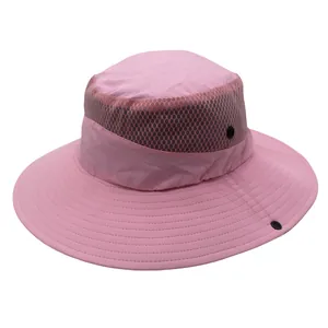 Cappello da sole rosa con rete traspirante e tesa larga per escursionismo e pesca