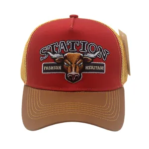 Amerikanische Retro Stierkopf Bestickte Trucker Kappe Netz Atmungsaktive Baseballkappe Verstellbare Outdoor Sonnenhut Unisex