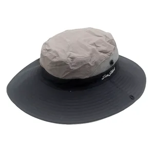 Outdoor ponytail sun hat with wide brim, mesh ventilation and quick-dry fabric in gray