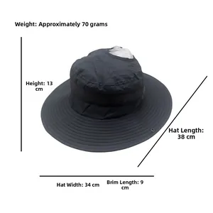 Dimensions détaillées du chapeau de soleil gris foncé avec maille et bord de 9 cm de large