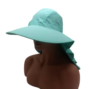 Chapeau de Soleil à Large Bord pour Femme Avec Rabat de Cou Réglable en Polyester Respirant Pliable Bob pour Randonnée Voyage Jardinage Pêche