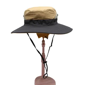 Close-up of quick-dry sun hat with breathable mesh side panels and adjustable chin strap