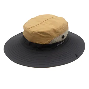 Outdoor sun hat with ponytail hole and mesh ventilation in khaki and charcoal grey