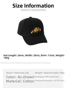 Size chart showing baseball cap dimensions with 26cm length and 7.5cm brim detail
