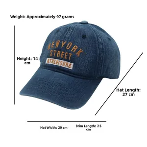 Dimensions détaillées et poids de la casquette en jean délavé avec broderie New York