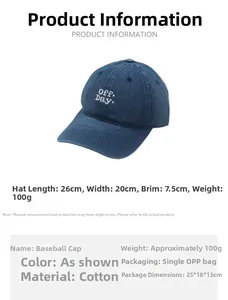 Guide des tailles pour casquette en jean délavé avec broderie Off Day et mesures