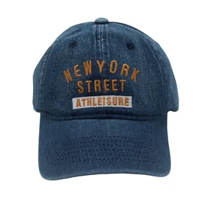 Casquette de Baseball en Denim Délavé New York Street Brodé Réglable Chapeau de Soleil Rétro pour Extérieur Décontracté Hommes Femmes