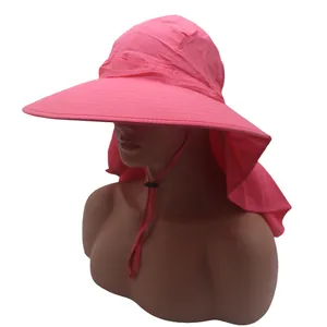 Chapeau de soleil rose à large bord avec protège-nuque pour la randonnée