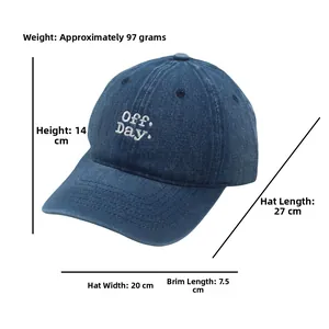Dimensions détaillées de la casquette de baseball en jean bleu avec broderie Off Day