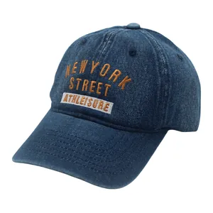 Casquette de baseball en jean délavé bleu foncé avec broderie New York Street