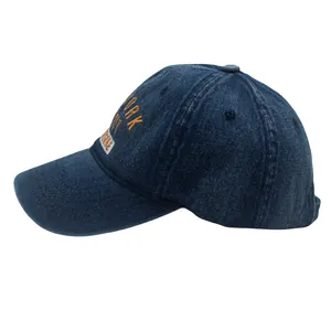 Casquette de baseball en jean bleu foncé avec broderie York jaune et style décontracté vintage
