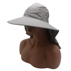 Chapeau de soleil gris à large bord avec protège-nuque pour la randonnée