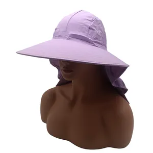 Chapeau de soleil lilas pour femme avec large bord et protège-nuque anti-UV