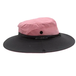 Close-up of pink sun hat with breathable side mesh and SunShade embroidery detail