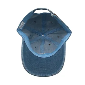 Klassische gewaschene blaue Denim NYC Baseballkappe mit Stickerei und verstellbarer Metallschnalle
