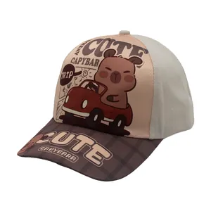 Gorra de béisbol para niños con estampado de Capybara y diseño beige y marrón