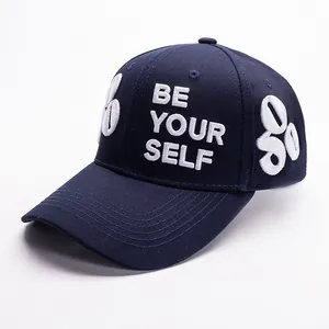 Casquette de baseball bleu marine avec broderie 3D BE YOUR SELF et détails latéraux
