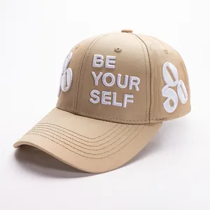 Casquette de baseball kaki en coton avec broderie 3D BE YOUR SELF et numéro 80 latéral