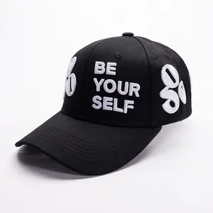 Casquette de baseball en coton noir avec broderie 3D BE YOUR SELF et détail numéro 90